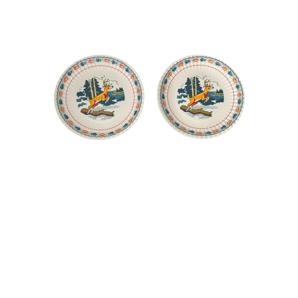 180 Degrees Paper Plate Look Melamine 7.5" Plates Deer Country Nature Set of 2